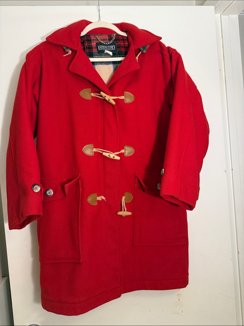 Vintage Lands' End 100% Wool (shell) Red Toggle Pea Coat size M